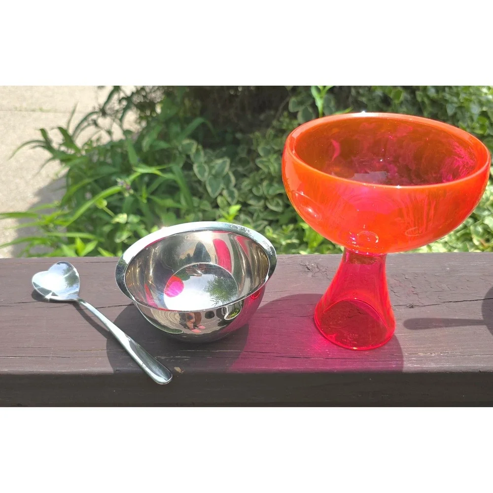 Alessi Big Love‎ Ice Cream Bowls & Heart Spoons Fuchsia Pink Set of 4